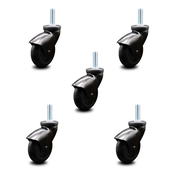 Service Caster 3 Inch Black Hooded Neoprene Rubber 3/8 Inch Threaded Stem Casters SCC, 5PK SCC-TS03S310-NPRB-BK-381610-5 - main